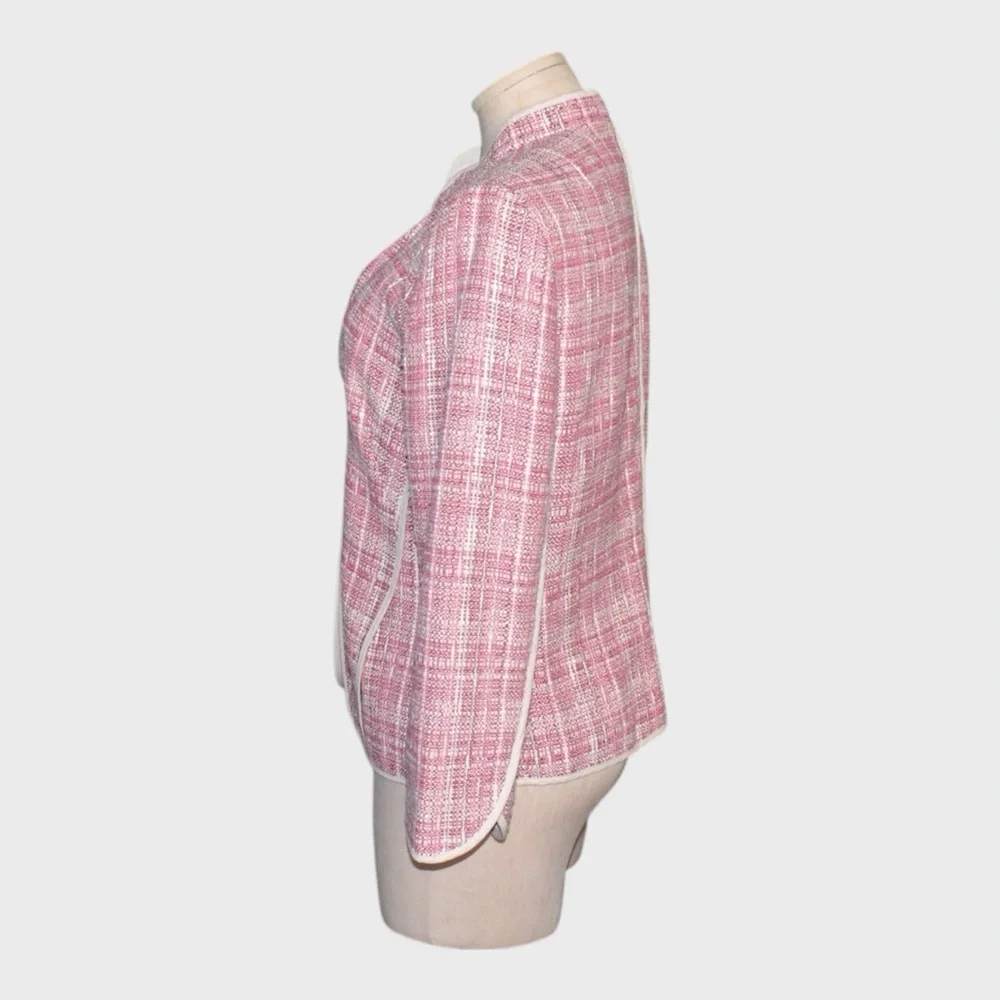 Akris Punto Tweed Knit Jacket Pink White Trimmed Blazer